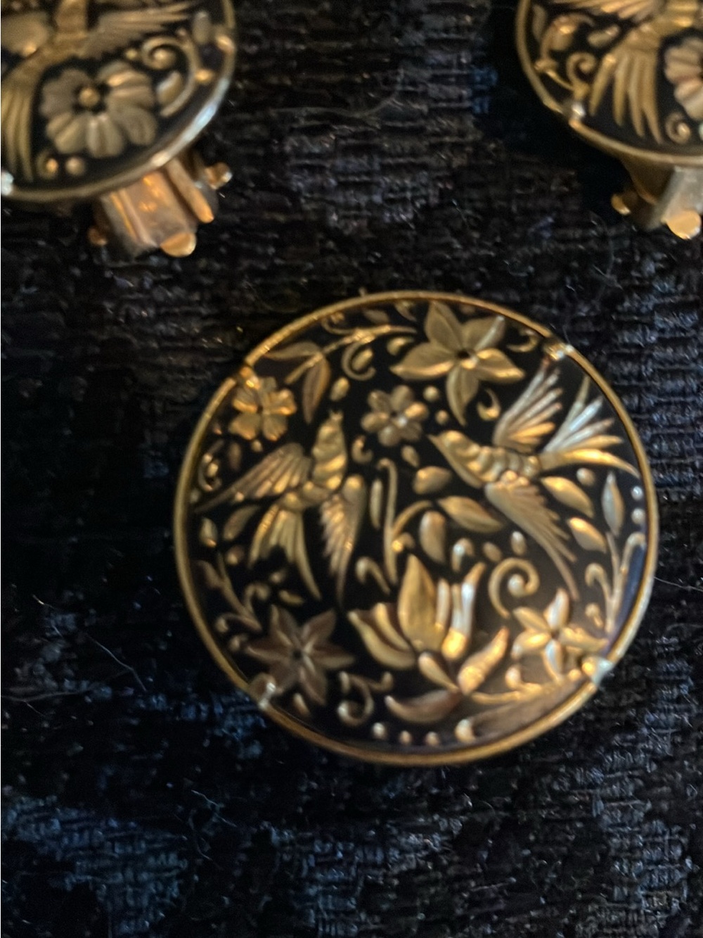 Damascene Brooch and Earring Set
